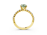 Yellow gold Fancy Green Oval  Diamond Prong Set Engagement Ring with Pave Band_243