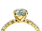 Yellow gold Fancy Green Oval  Diamond Prong Set Engagement Ring with Pave Band_244