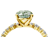 Yellow gold Fancy Green Oval  Diamond Prong Set Engagement Ring with Pave Band_261