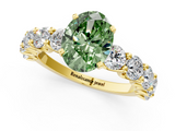 Yellow gold Fancy Green Oval  Diamond Prong Setting with Side Stones on a Pave Band_148