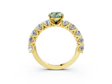 Yellow gold Fancy Green Oval  Diamond Prong Setting with Side Stones on a Pave Band_150