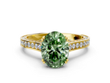 Yellow gold Fancy Green Oval  Diamond Solitaire with Pave Band and Six-Prong Setting_19