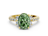 Yellow gold Fancy Green Oval  Diamond Three-Stone Pave Band with Four-Prong Setting_20