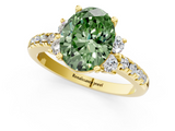 Yellow gold Fancy Green Oval  Diamond Three-Stone Pave Band with Four-Prong Setting_21