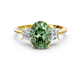 Yellow gold Fancy Green Oval  Diamond Three-Stone Ring with Trapezoid Side Stones and Prong Setting_17