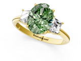 Yellow gold Fancy Green Oval  Diamond Three-Stone Ring with Trapezoid Side Stones and Prong Setting_18