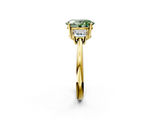 Yellow gold Fancy Green Oval  Diamond Three-Stone Ring with Trapezoid Side Stones and Prong Setting_19