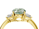 Yellow gold Fancy Green Oval  Diamond Three-Stone Ring with Trapezoid Side Stones and Prong Setting_21