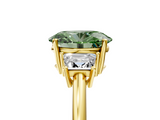 Yellow gold Fancy Green Oval  Diamond Three-Stone Ring with Trapezoid Side Stones and Prong Setting_22