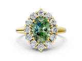 Yellow gold Fancy Green Oval  Halo Cluster Diamond Engagement Ring with Prong Setting and Polished Band_87