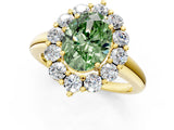 Yellow gold Fancy Green Oval  Halo Cluster Diamond Engagement Ring with Prong Setting and Polished Band_88
