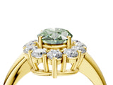 Yellow gold Fancy Green Oval  Halo Cluster Diamond Engagement Ring with Prong Setting and Polished Band_91