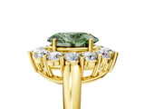 Yellow gold Fancy Green Oval  Halo Cluster Diamond Engagement Ring with Prong Setting and Polished Band_92