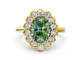 Yellow gold Fancy Green Oval  Halo Cluster Diamond Engagement Ring with Solitaire Band and Prong Setting_49