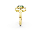 Yellow gold Fancy Green Oval  Halo Cluster Diamond Engagement Ring with Solitaire Band and Prong Setting_51