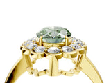 Yellow gold Fancy Green Oval  Halo Cluster Diamond Engagement Ring with Solitaire Band and Prong Setting_53