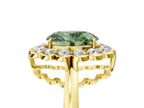 Yellow gold Fancy Green Oval  Halo Cluster Diamond Engagement Ring with Solitaire Band and Prong Setting_54