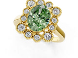 Yellow gold Fancy Green Oval  Halo Diamond Cluster Engagement Ring with Milgrain Bezel Setting and Solitaire Band_40