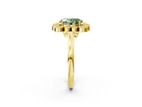 Yellow gold Fancy Green Oval  Halo Diamond Cluster Engagement Ring with Milgrain Bezel Setting and Solitaire Band_41