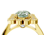 Yellow gold Fancy Green Oval  Halo Diamond Cluster Engagement Ring with Milgrain Bezel Setting and Solitaire Band_43