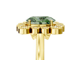 Yellow gold Fancy Green Oval  Halo Diamond Cluster Engagement Ring with Milgrain Bezel Setting and Solitaire Band_44