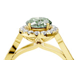 Yellow gold Fancy Green Oval  Halo Diamond Engagement Ring with Filigree Band and Four-Prong Setting_85