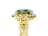 Yellow gold Fancy Green Oval  Halo Diamond Engagement Ring with Filigree Band and Four-Prong Setting_86