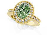 Yellow gold Fancy Green Oval  Halo Diamond Engagement Ring with Milgrain Pave Band and Four-Prong Setting_13