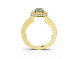Yellow gold Fancy Green Oval  Halo Diamond Engagement Ring with Milgrain Pave Band and Four-Prong Setting_15