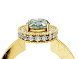 Yellow gold Fancy Green Oval  Halo Diamond Engagement Ring with Milgrain Pave Band and Four-Prong Setting_16