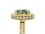 Yellow gold Fancy Green Oval  Halo Diamond Engagement Ring with Milgrain Pave Band and Four-Prong Setting_17