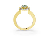 Yellow gold Fancy Green Oval  Halo Diamond Engagement Ring with Milgrain Pave Band and Four-Prong Setting_210