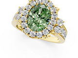 Yellow gold Fancy Green Oval  Halo Diamond Engagement Ring with Split Shank and Four-Prong Setting 1