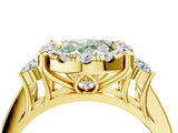 Yellow gold Fancy Green Oval  Halo Diamond Engagement Ring with Split Shank and Four-Prong Setting 4