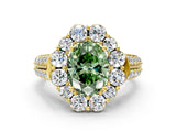 Yellow gold Fancy Green Oval  Halo Diamond Engagement Ring with Split Shank and Prong Setting_66