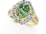 Yellow gold Fancy Green Oval  Halo Diamond Engagement Ring with Split Shank and Prong Setting_67