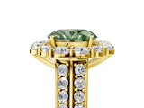 Yellow gold Fancy Green Oval  Halo Diamond Engagement Ring with Split Shank and Prong Setting_71