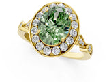 Yellow gold Fancy Green Oval  Halo Diamond Engagement Ring with Twisted Band and Four-Prong Setting 1