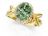 Yellow gold Fancy Green Oval  Halo Diamond Floral Band with Four-Prong Setting_57