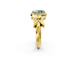 Yellow gold Fancy Green Oval  Halo Diamond Floral Band with Four-Prong Setting_58