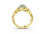 Yellow gold Fancy Green Oval  Halo Diamond Floral Band with Four-Prong Setting_59