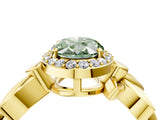 Yellow gold Fancy Green Oval  Halo Diamond Floral Band with Four-Prong Setting_60