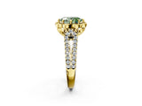 Yellow gold Fancy Green Oval  Halo Diamond Floral Split Shank Engagement Ring 2
