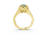 Yellow gold Fancy Green Oval  Halo Diamond Floral Split Shank Engagement Ring 3