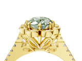 Yellow gold Fancy Green Oval  Halo Diamond Floral Split Shank Engagement Ring 4