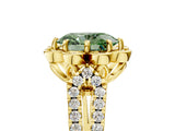 Yellow gold Fancy Green Oval  Halo Diamond Floral Split Shank Engagement Ring 5