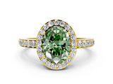 Yellow gold Fancy Green Oval  Halo Diamond Pavé Band Ring with Prong Setting_20