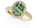 Yellow gold Fancy Green Oval  Halo Diamond Pavé Band Ring with Prong Setting_21