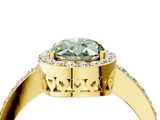 Yellow gold Fancy Green Oval  Halo Diamond Pavé Band Ring with Prong Setting_24