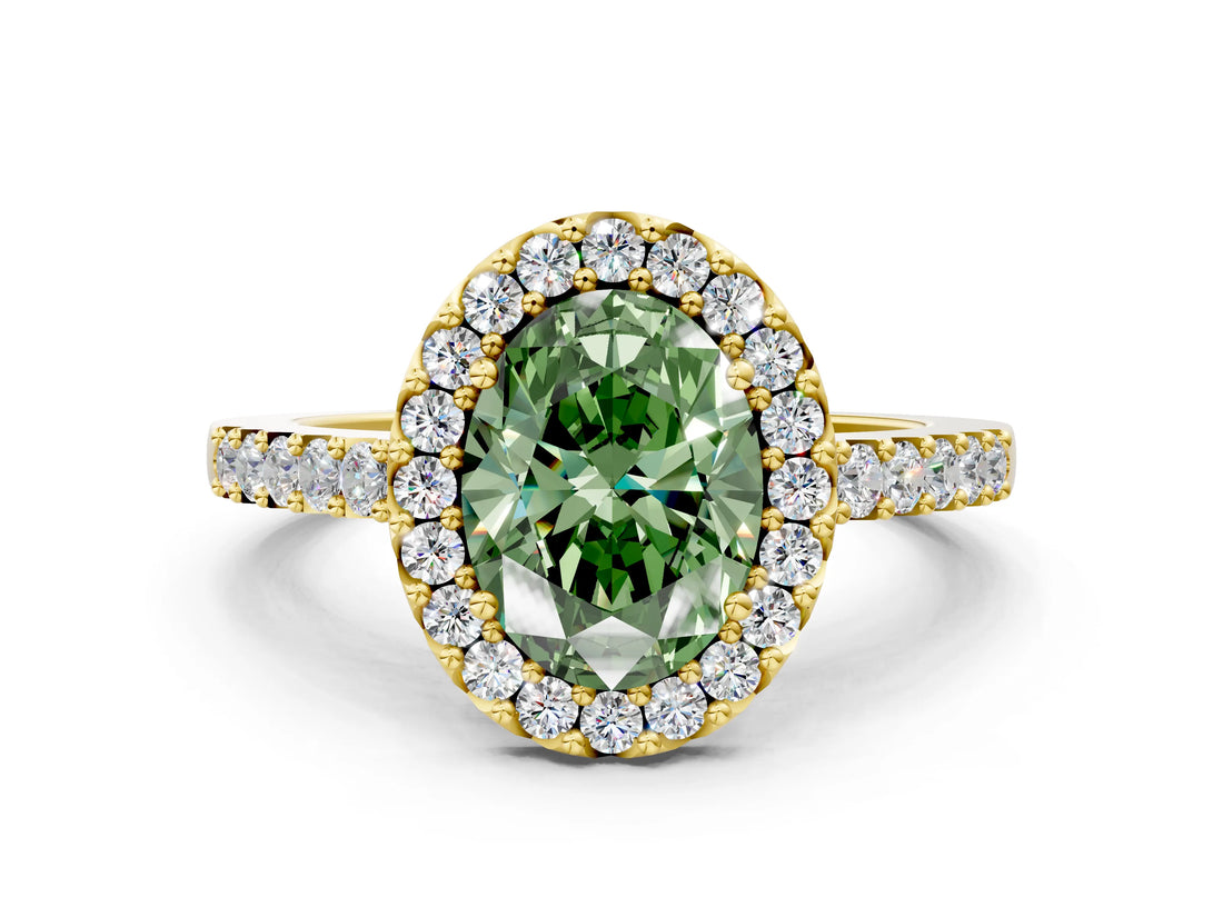 Yellow gold Fancy Green Oval  Halo Diamond Pavé Solitaire Ring_27